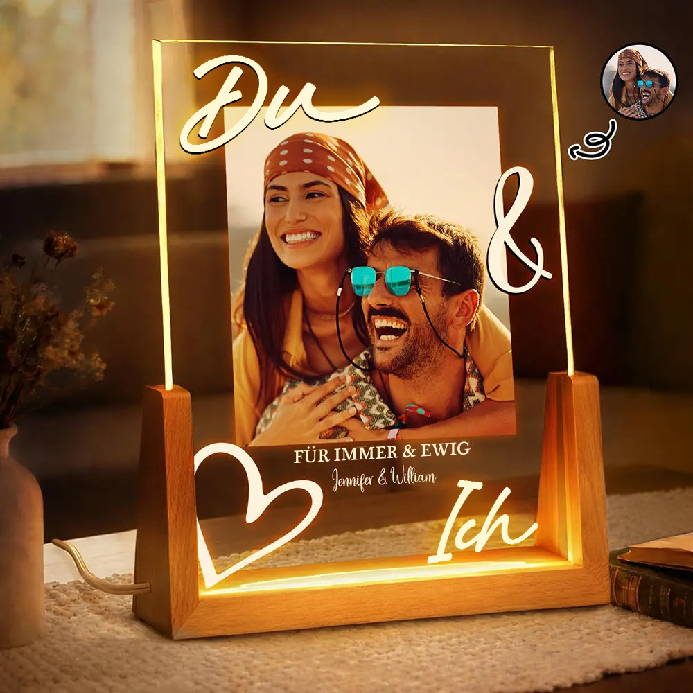 Personalisiertes LED-Nachtlicht mit Foto für Paare – Du & Ich