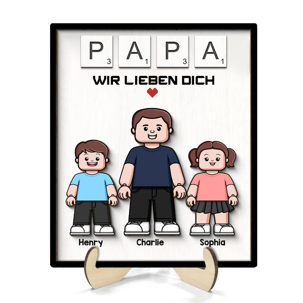 PAPA Personalisierter 2-Schicht-Holzaufsteller mit Text Vater und Kinder