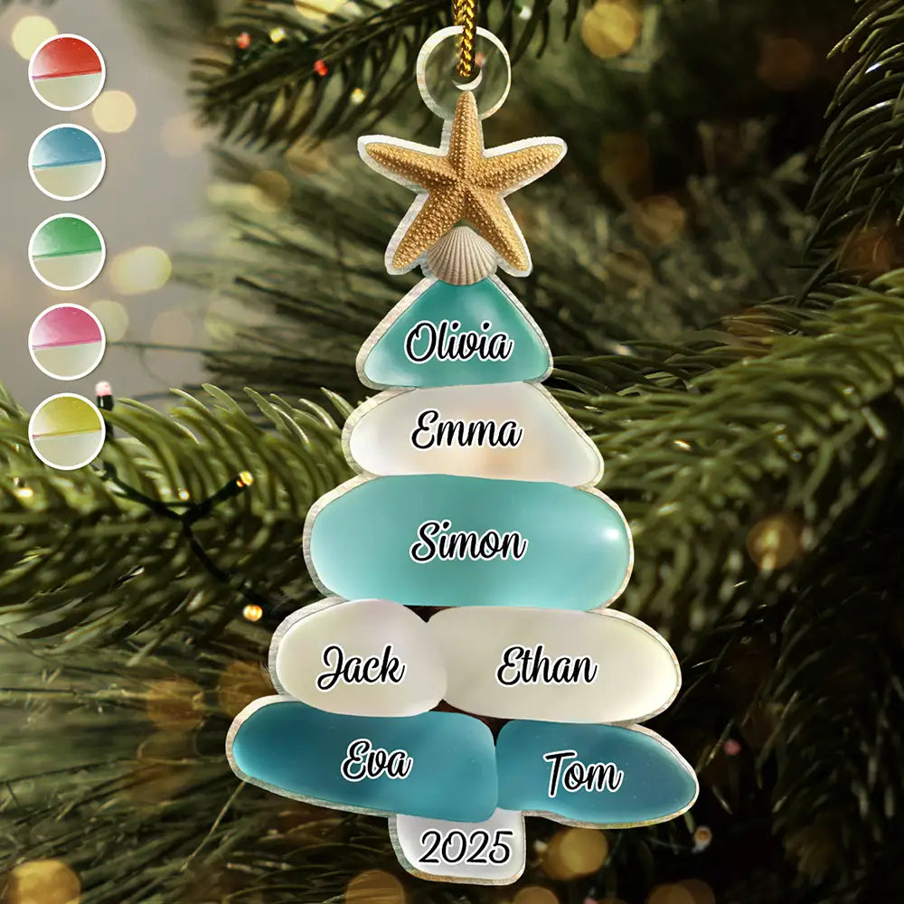 Acrylanhänger mit Meerglasmotiv Personalisiertes Christbaumschmuck mit 2-15 Namen