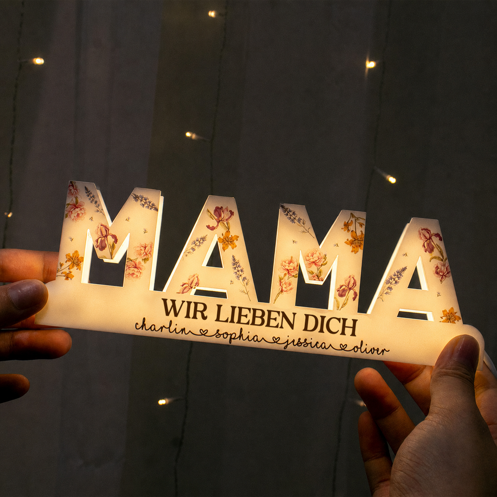 Personalisierte LED-Lichtbox für Mama oder Oma – Geburtsblumen