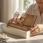 Paar und Kalender - Personalisierter Holzaufsteller mit Spruch und Figuren Jahrestagsgeschenk