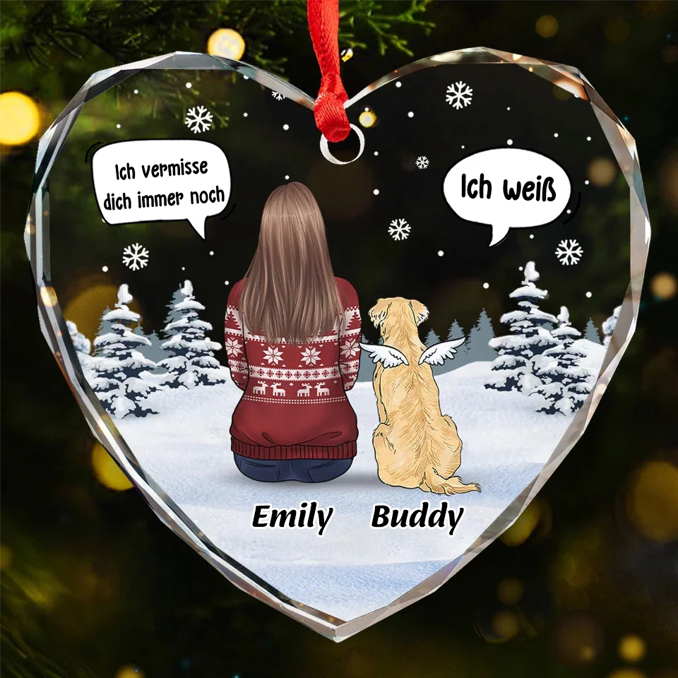 Personalisierter Glasanhänger Christbaumschmuck mit Hund und Katze Trauergeschenk für Haustiere
