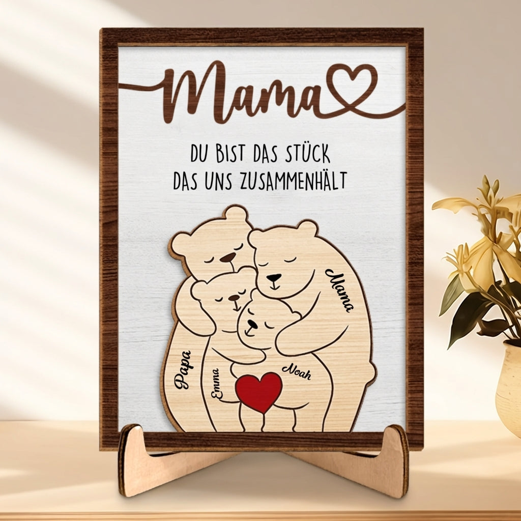 Personalisierter Holzaufsteller mit Bärenmotiv Geschenk für Mama und Papa