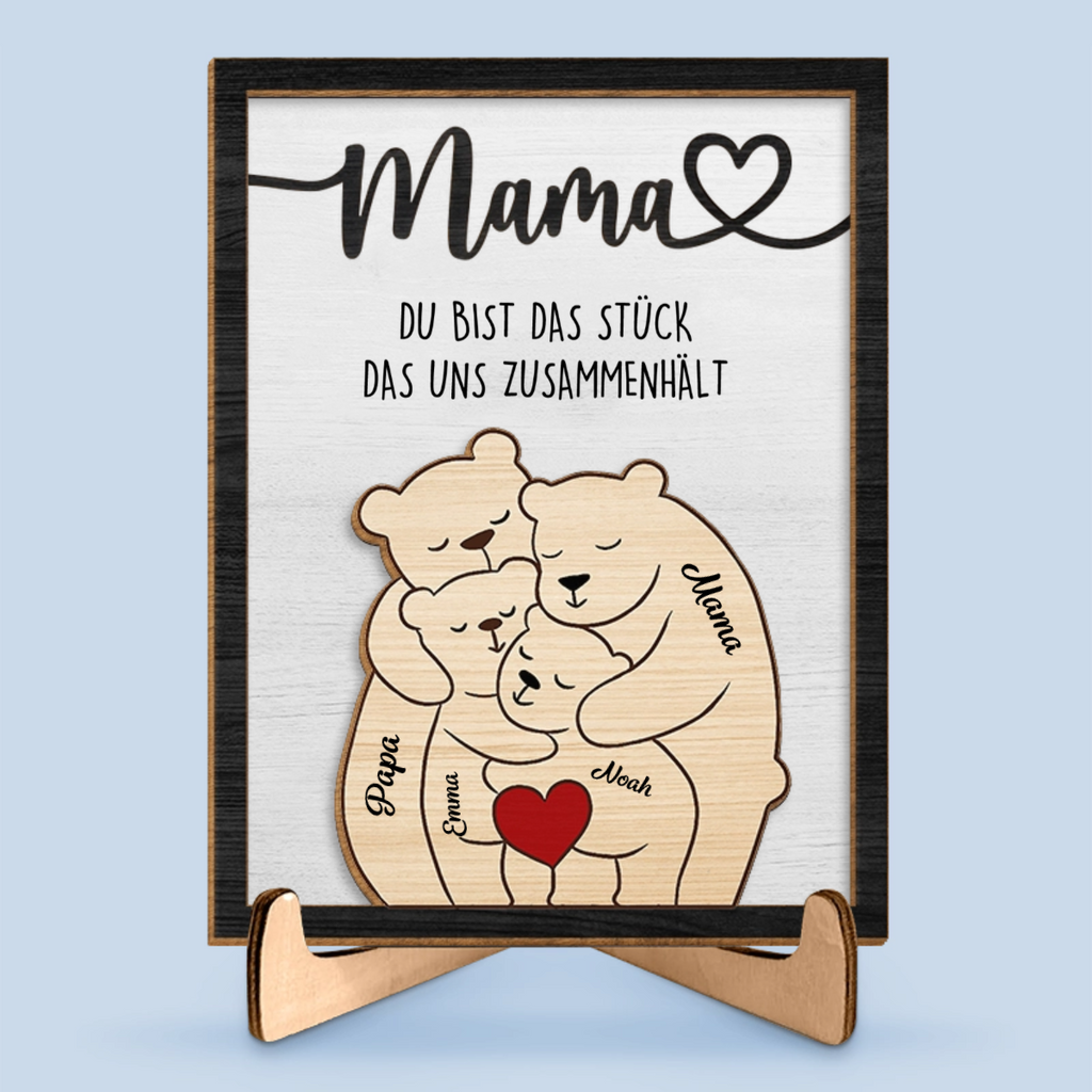 Personalisierter Holzaufsteller mit Bärenmotiv Geschenk für Mama und Papa