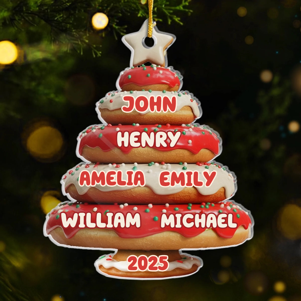 Donutbaum-Personalisierter Acrylanhänger mit Namen Christbaumschmuck für Familie