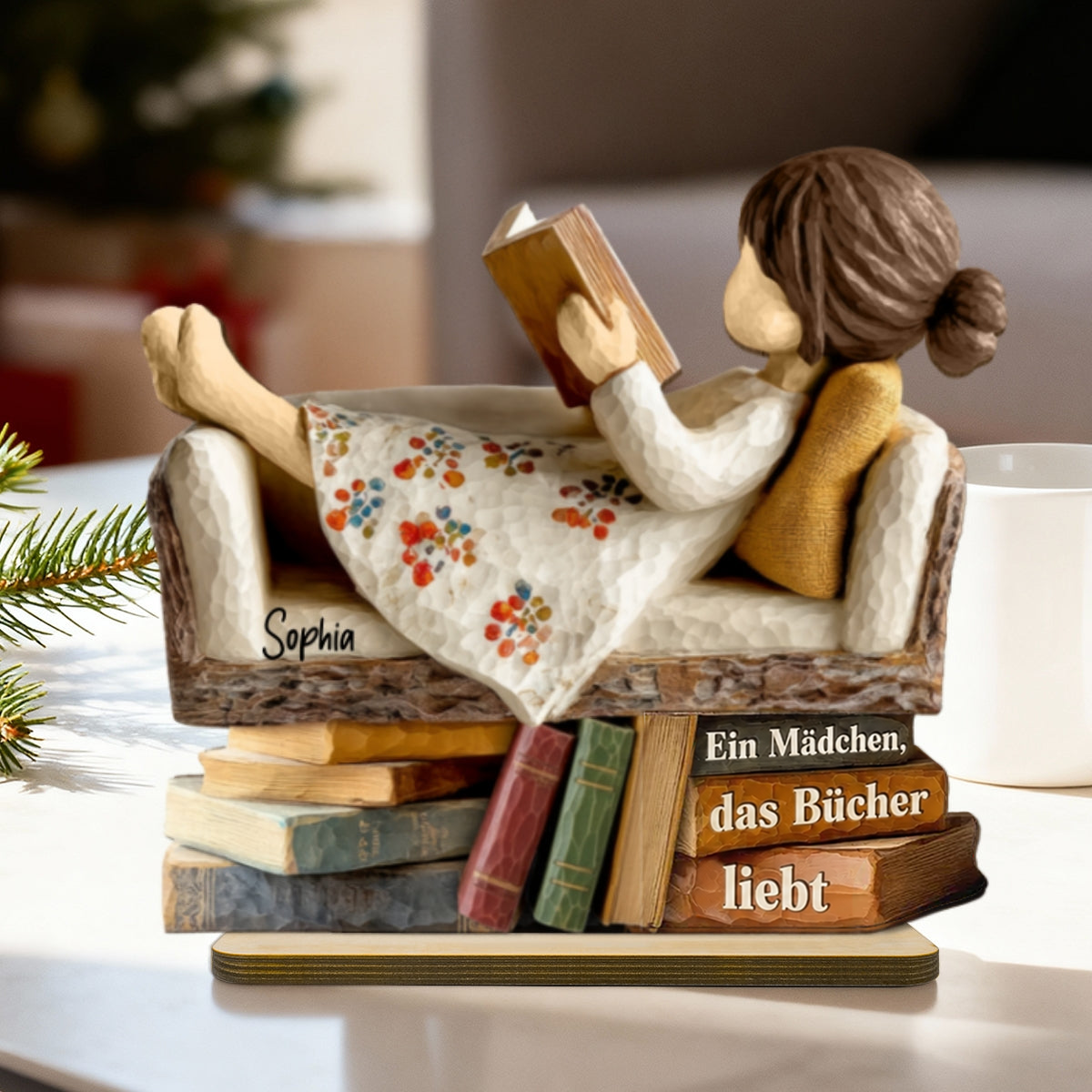 Personalisierter Holzaufsteller mit Namen für Bücherfans