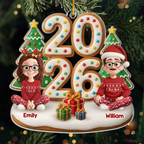 2025 Familie-Eltern mit Kinder, Hund und Katze Acrylornament Christbaumschmuck