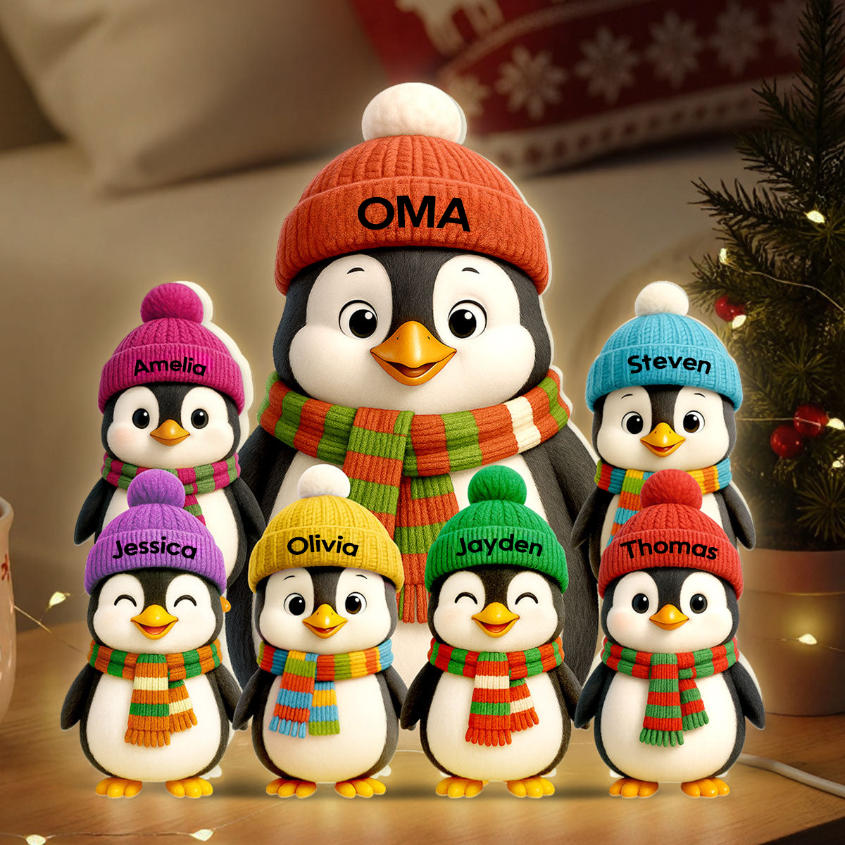Personalisierte LED-Lichtbox für Oma – Pinguin-Motiv mit Namen