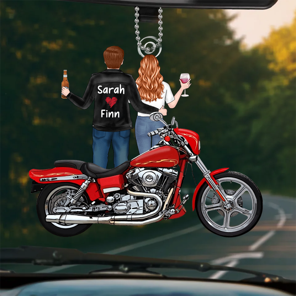 Motorradpaar mit Namen Personalisierter Autoanhänger aus Acryl