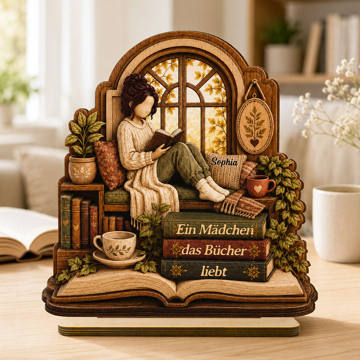 Personalisierter Holzaufsteller mit Namen für Bücherliebhaberinnen