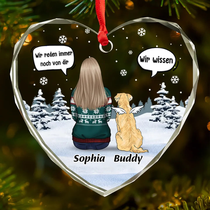 Personalisierter Glasanhänger Christbaumschmuck mit Hund und Katze Trauergeschenk für Haustiere