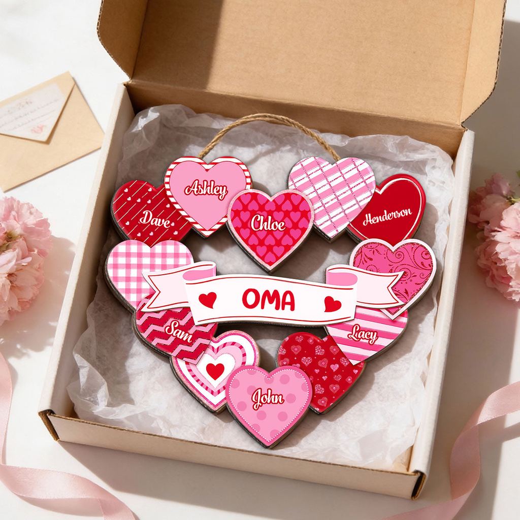 Personalisiertes Holzschild mit Herzen und Namen Geschenk für Oma