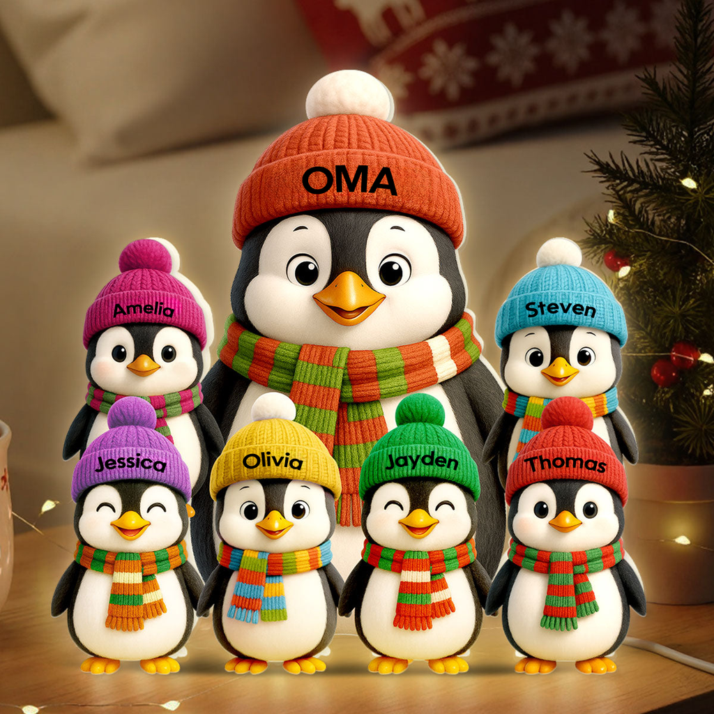 Personalisierte LED-Lichtbox für Oma – Pinguin-Motiv mit Namen