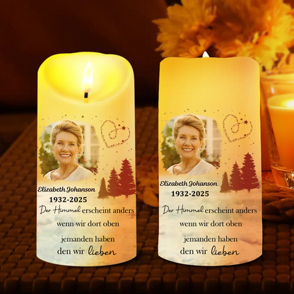 Personalisierte LED-Kerze mit Foto Trauerkerze mit Bäumen