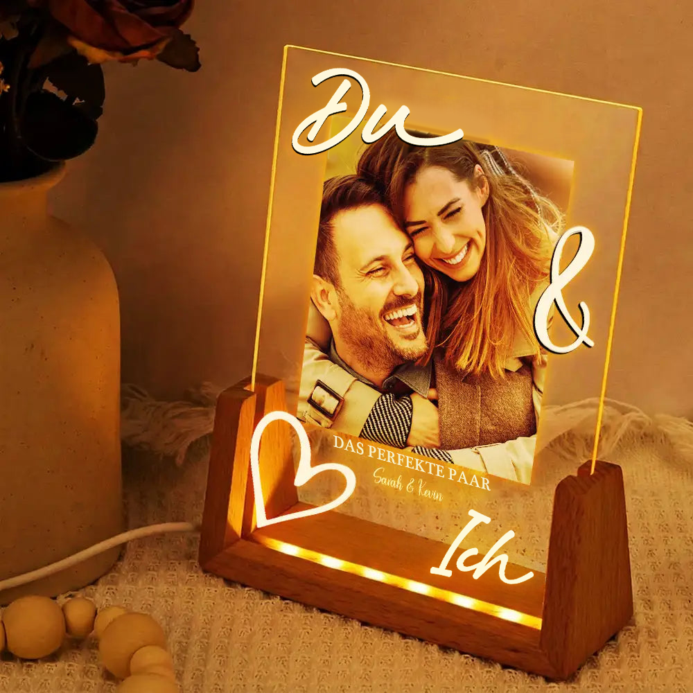 Personalisiertes LED-Nachtlicht mit Foto für Paare – Du & Ich