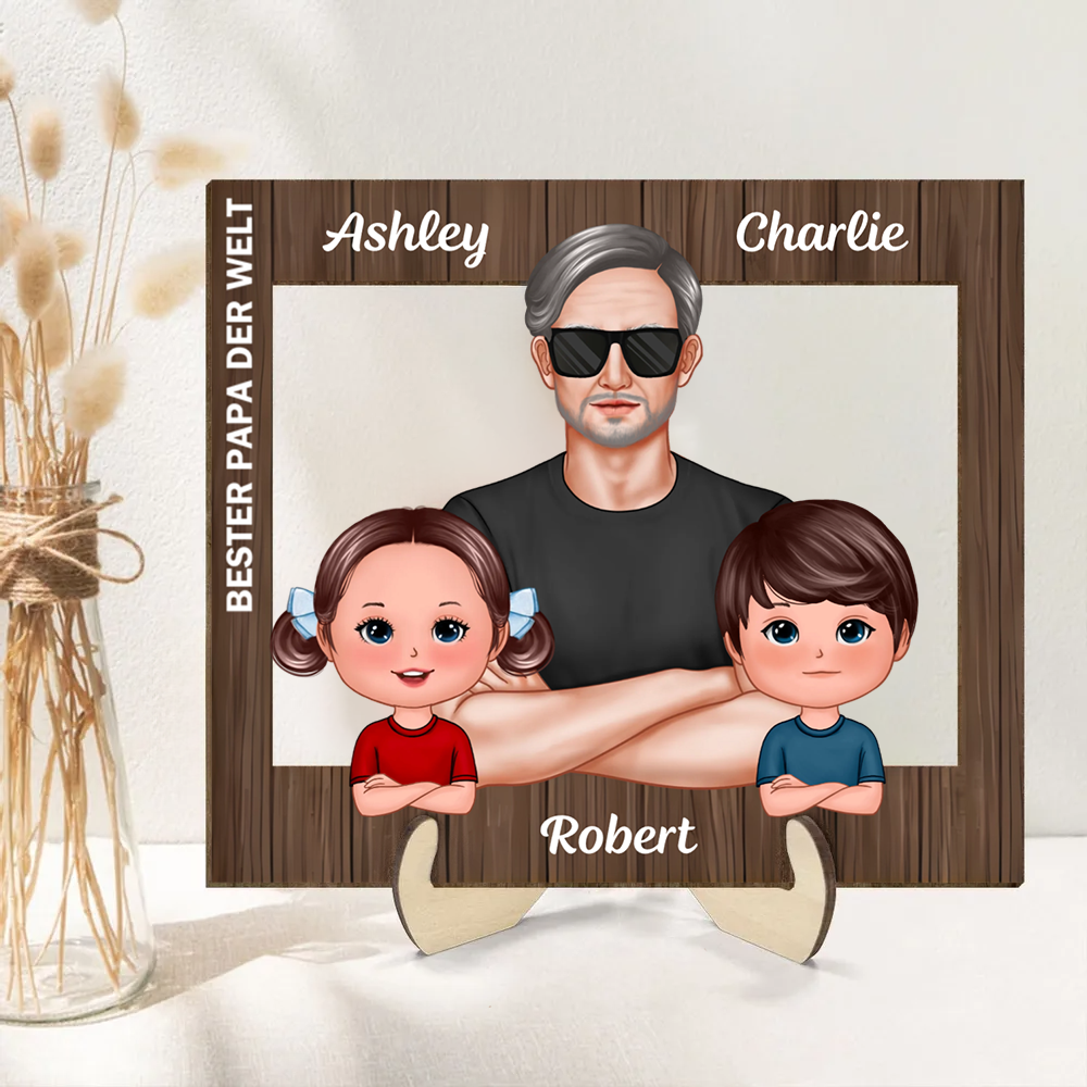 Bester Papa der Welt-Personalisierter Holzaufsteller mit Mann und Kinder Geschenk für Papa und Opa