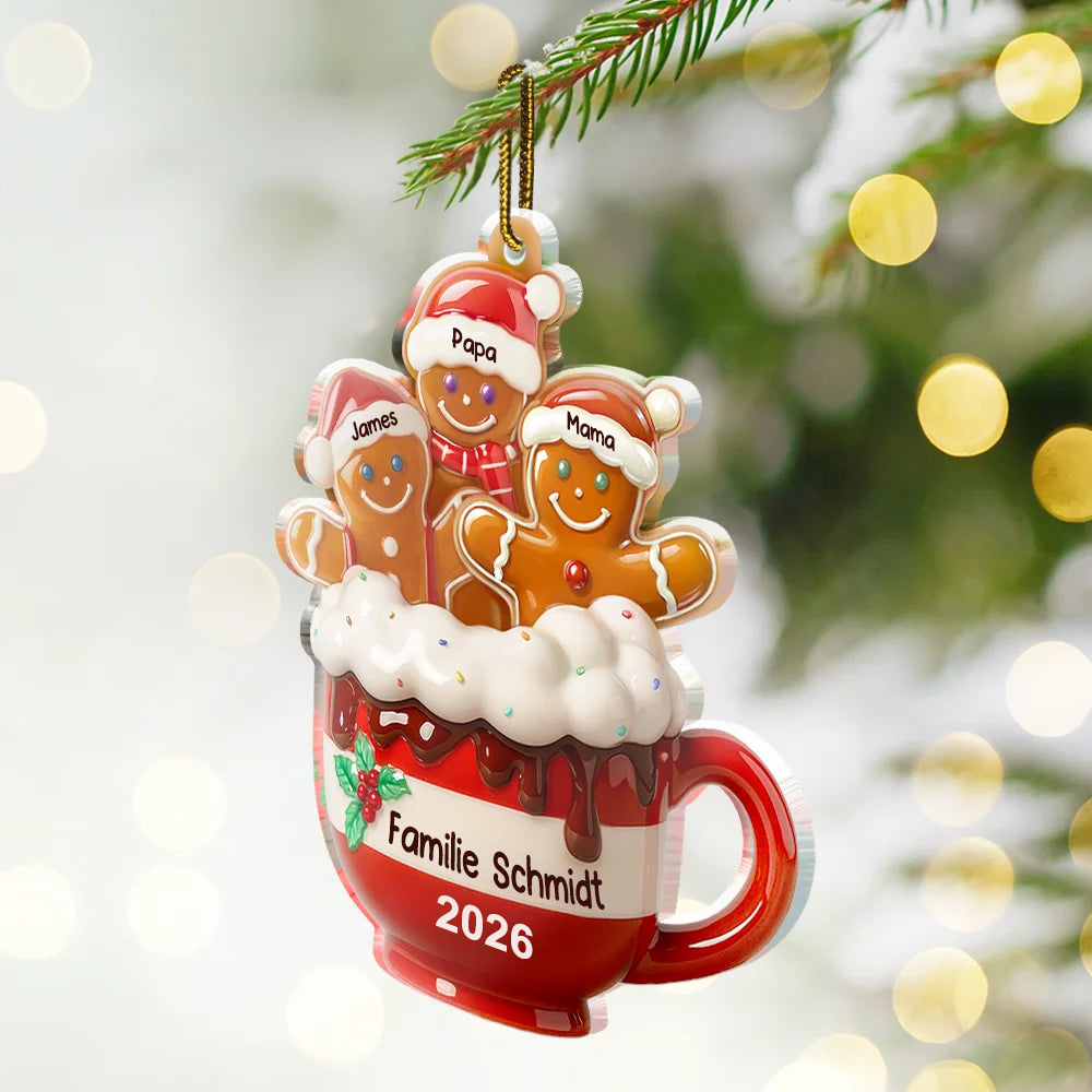 Personalisierter Acryl-Weihnachtsanhänger – Lebkuchenfamilie mit Namen