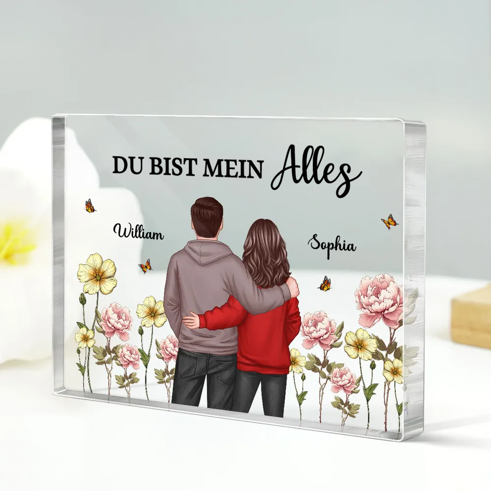 Text, Geburtsblumen und Paar- Acrylblock