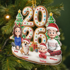 2025 Familie-Eltern mit Kinder, Hund und Katze Acrylornament Christbaumschmuck