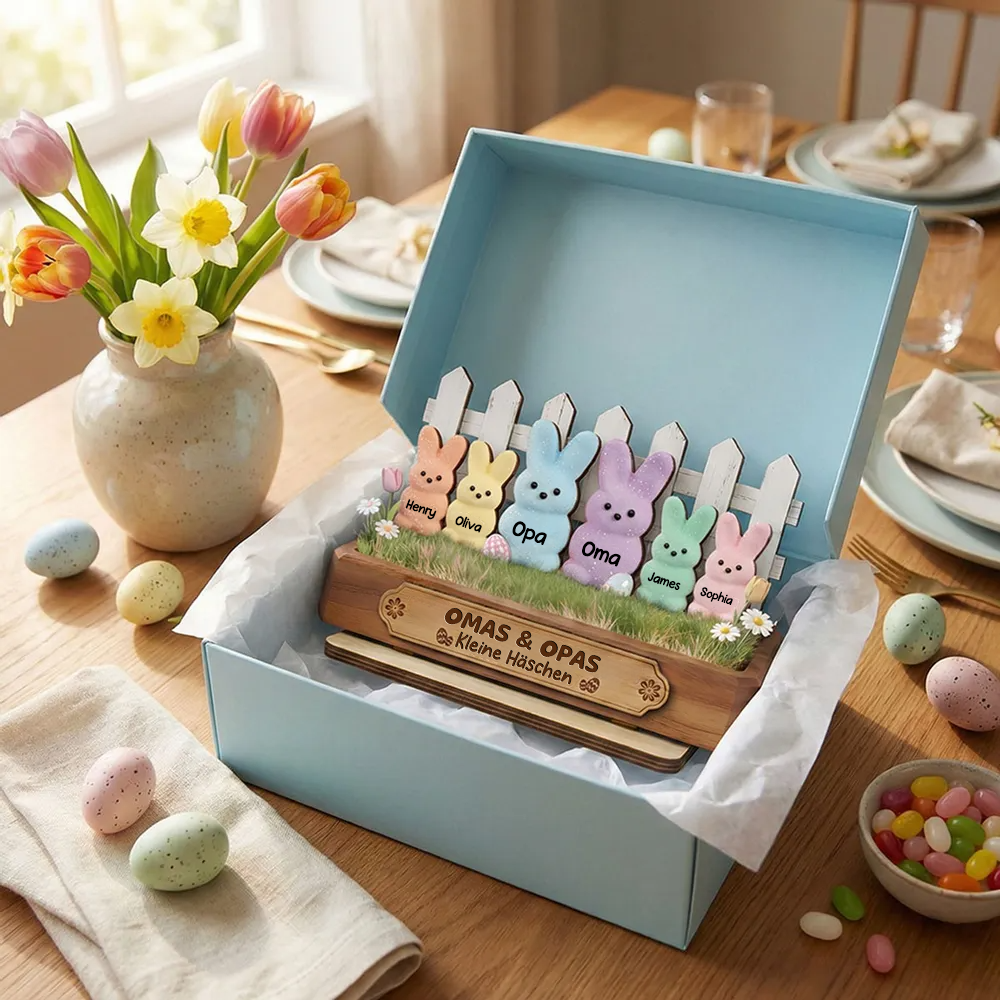 Personalisierter Holzaufsteller mit Hasen Geschenk für Opa und Oma