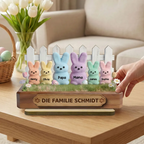 Häschenfamilie-Personalisierter Holzaufsteller mit Namen Geschenk für Opa, Oma und Mama