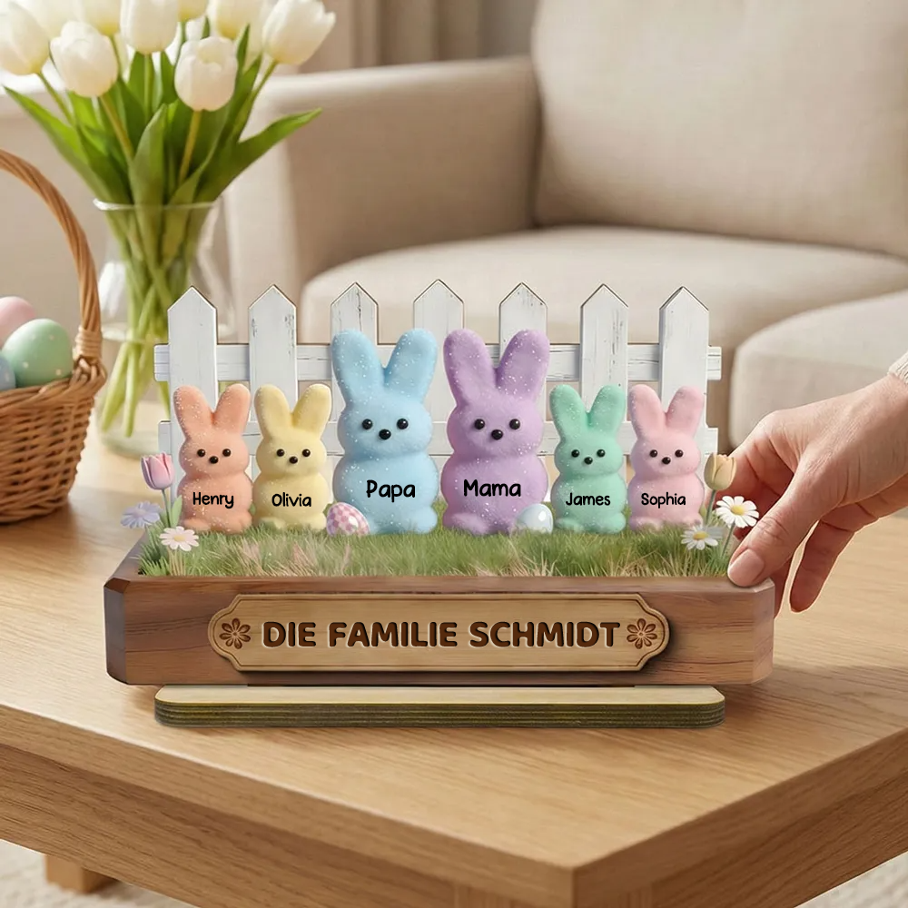 Häschenfamilie-Personalisierter Holzaufsteller mit Namen Geschenk für Opa, Oma und Mama