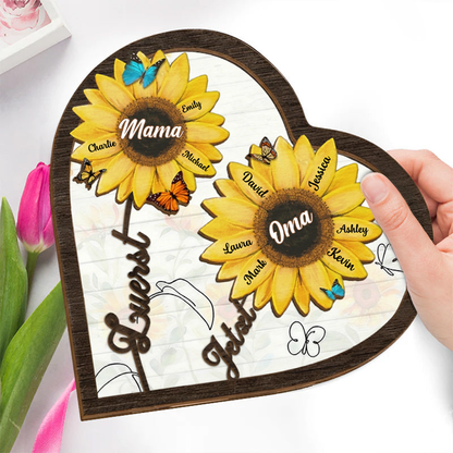 Zuerst...Jetzt... Personalisierter Holzaufsteller mit Sonnenblumen Geschenk für Mama und Oma