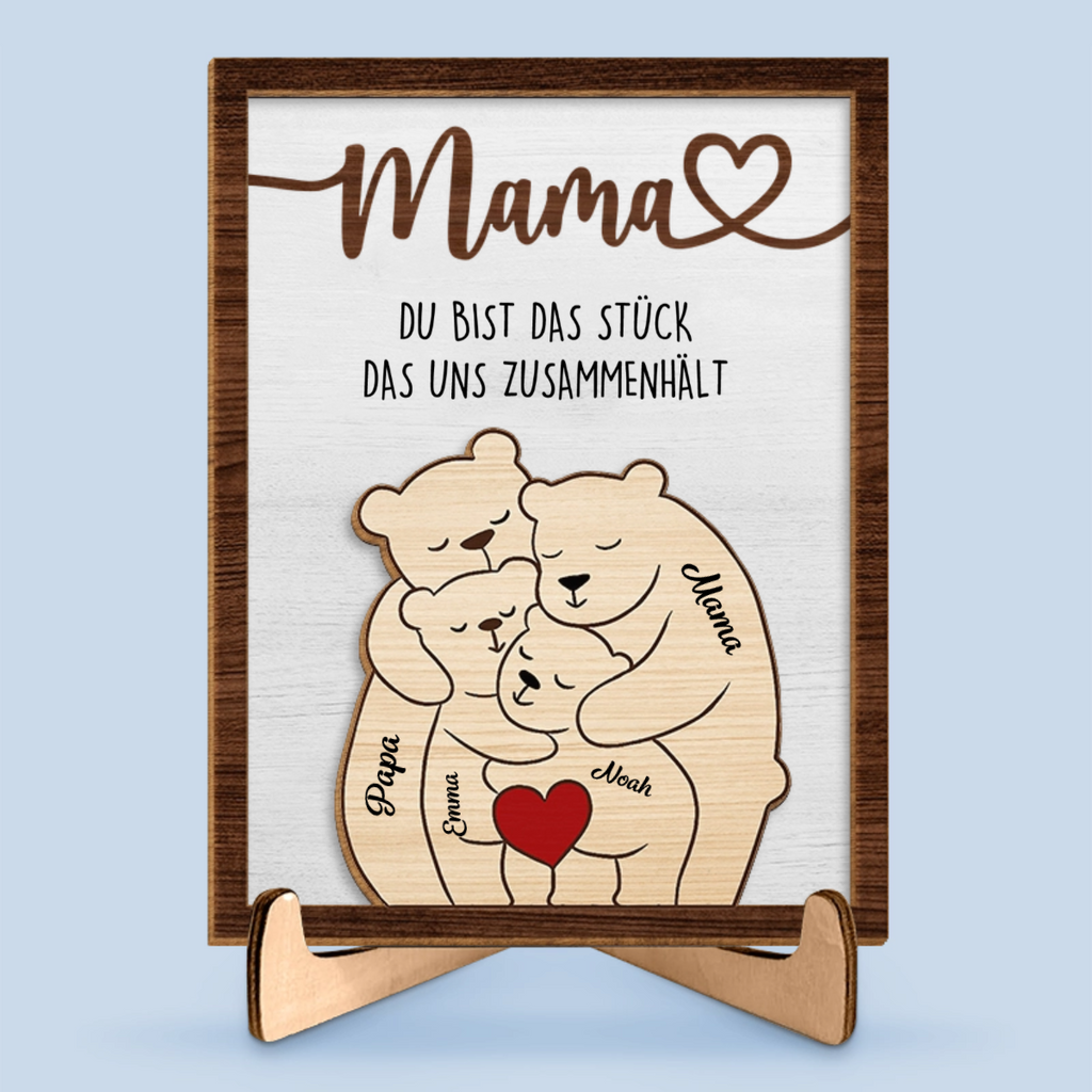 Personalisierter Holzaufsteller mit Bärenmotiv Geschenk für Mama und Papa