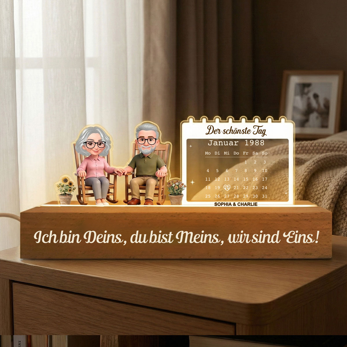 Personalisiertes LED-Nachtlicht mit Paar und Kalender Geschenk zum Jahrestag