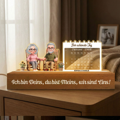 Personalisiertes LED-Nachtlicht mit Paar und Kalendar Geschenk zum Jahrestag