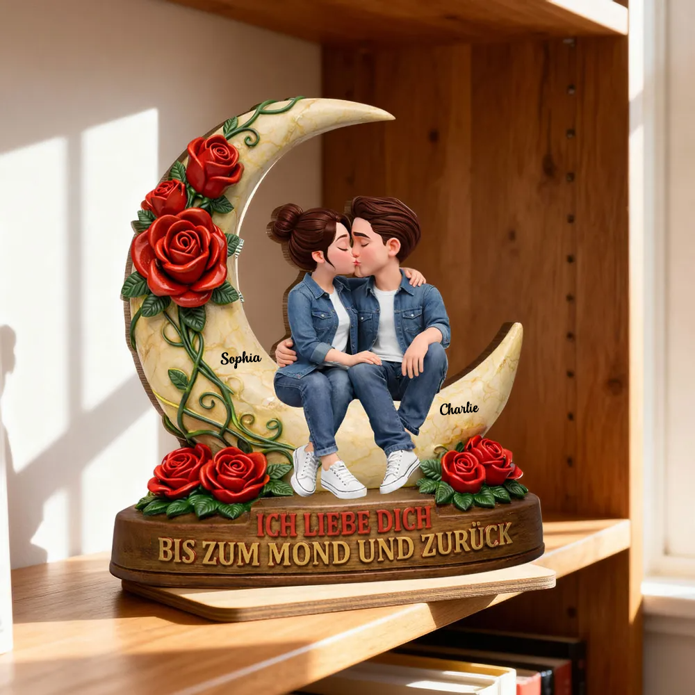 Paar auf dem Mond - Personalisierter Holzaufsteller mit Namen