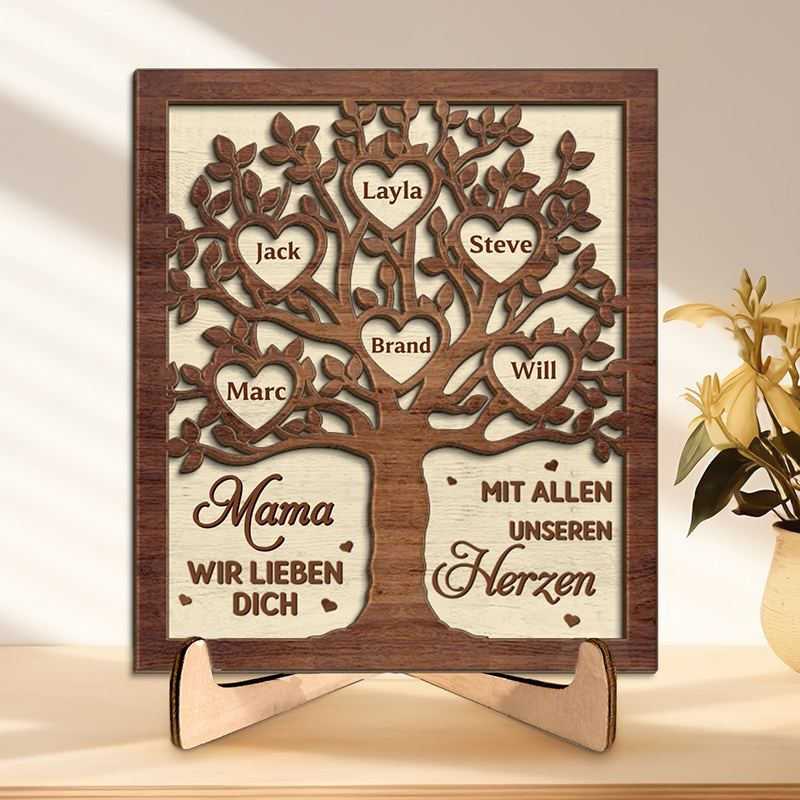 Personalisierter Holzaufsteller mit Familienbaum Geschenk für Mama und Oma