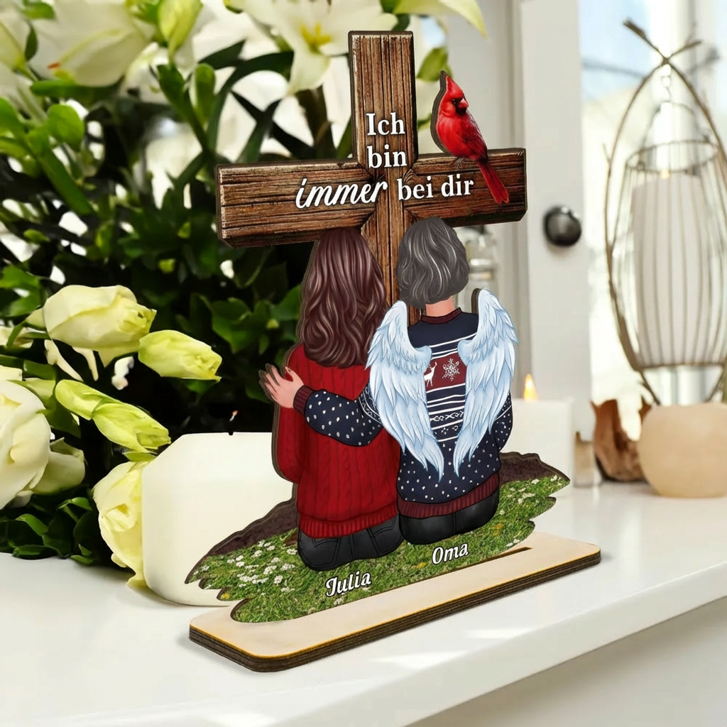 Kreuz-Personalisierte Holzaufsteller mit Familien Trauergeschenk