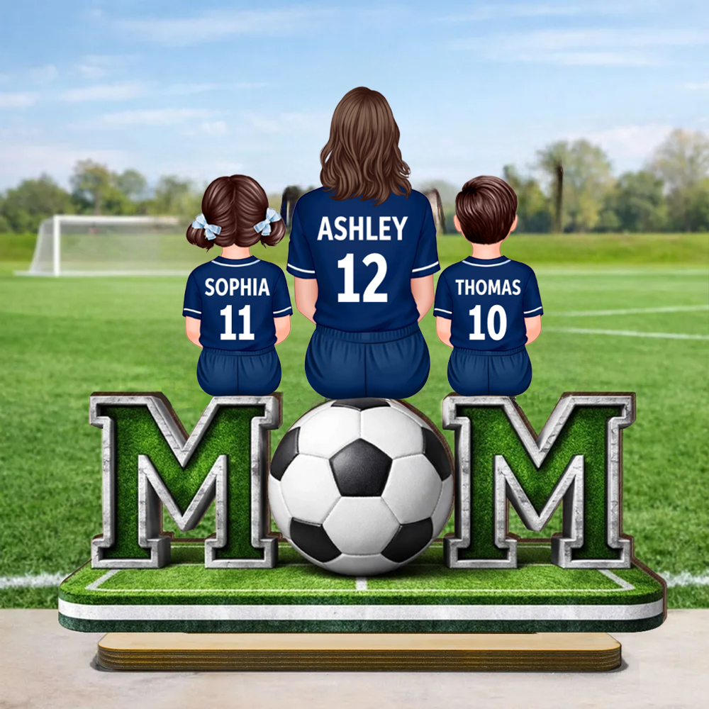 MOM-Personalisierter Holzaufsteller mit Fußballmotiv Mama und Kinder