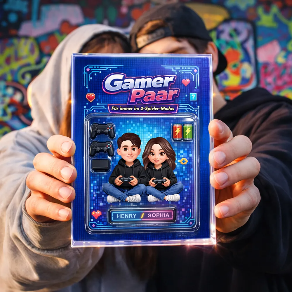 Gamer Paar - Personalisierter Acrylblock mit Paar und Namen