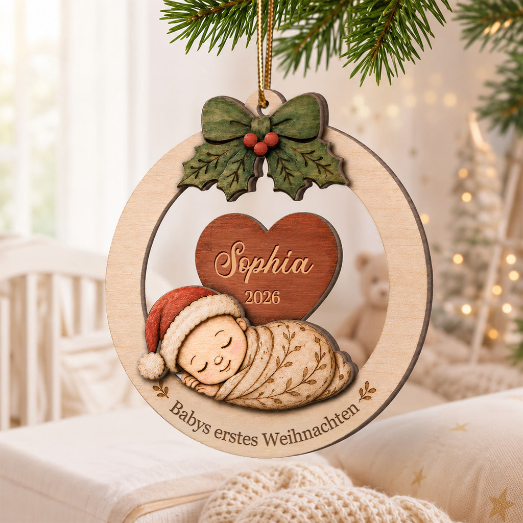 Personalisierter 2-lagiger Holz-Weihnachtsanhänger – Babys erstes Weihnachten