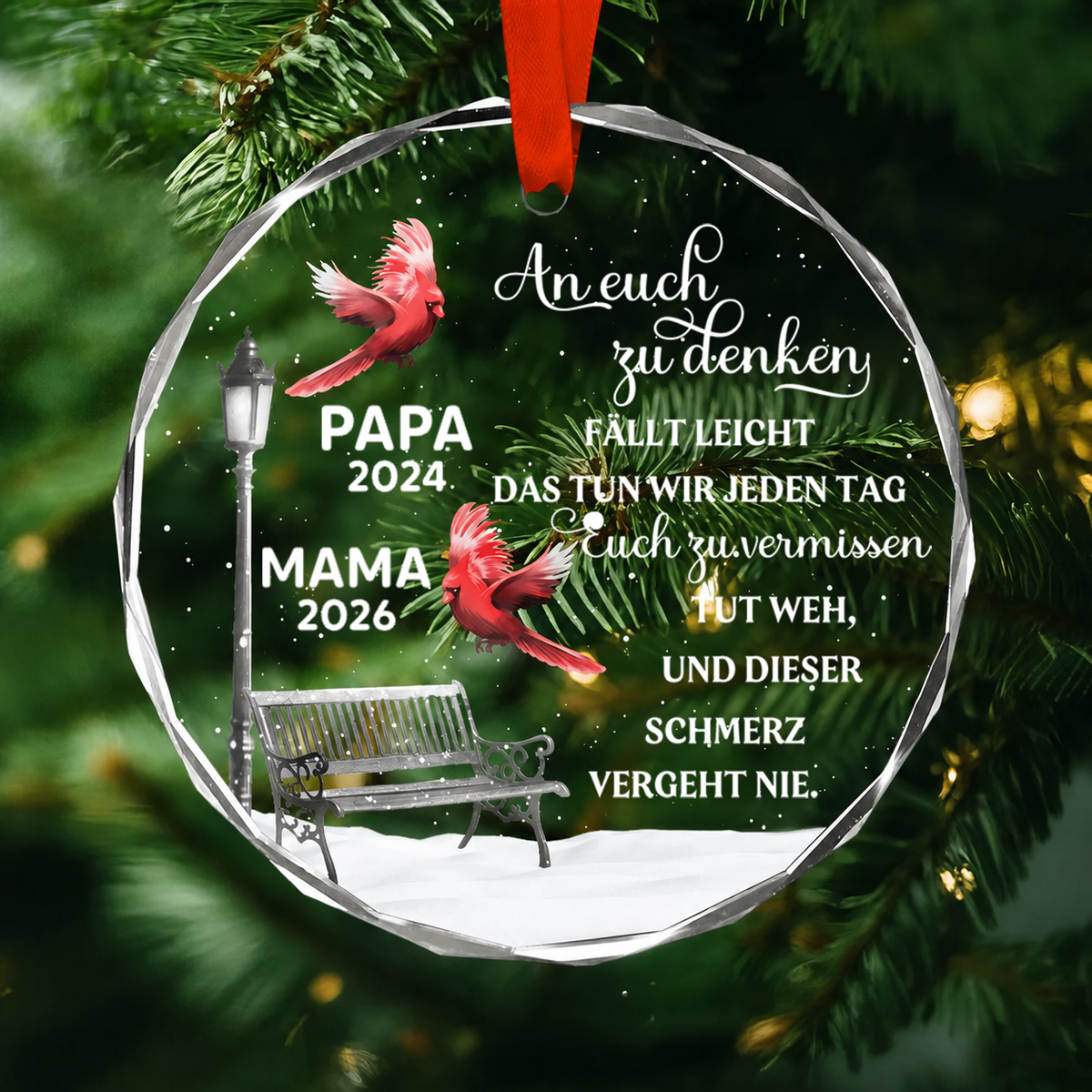 Personalisierter Glas-Weihnachtsanhänger mit Namen – Kardinal-Motiv zur Erinnerung