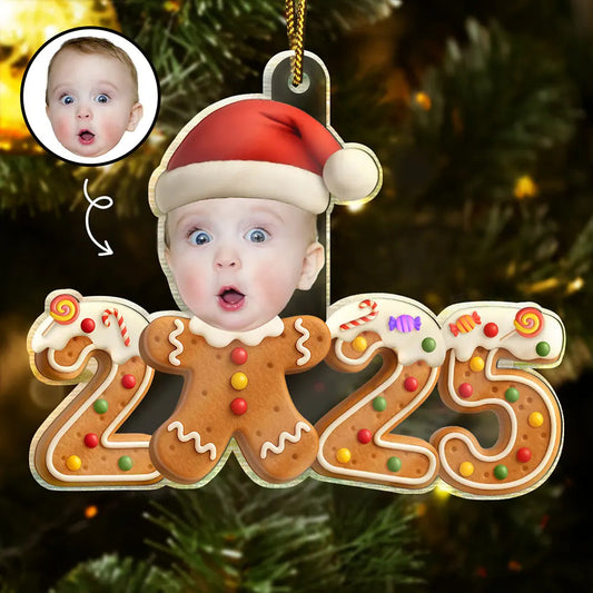 Personalisierter Acrylanhänger – „Baby 2025“ – Lustiges Lebkuchen-Design mit Foto