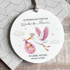 Süßer Storch &amp; Baby – Geschenk für werdende Mamas, personalisierter Keramik-Anhänger