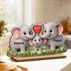 Elefantenfamilie-Personalisierter Holzaufsteller mit Namen Geschenk für Mama und Papa