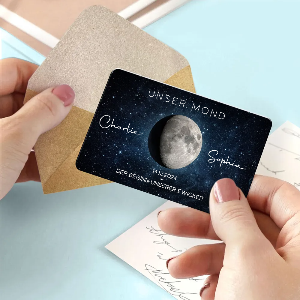 Unser Mond-Personalisierte Brieftasche-Karte mit Mondphase, Namen und Text Geschenk für Paar