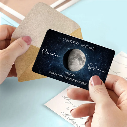 Unser Mond-Personalisierte Brieftasche-Karte mit Mondphase, Namen und Text Geschenk für Paar