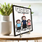 PAPA Personalisierter 2-Schicht-Holzaufsteller mit Text Vater und Kinder