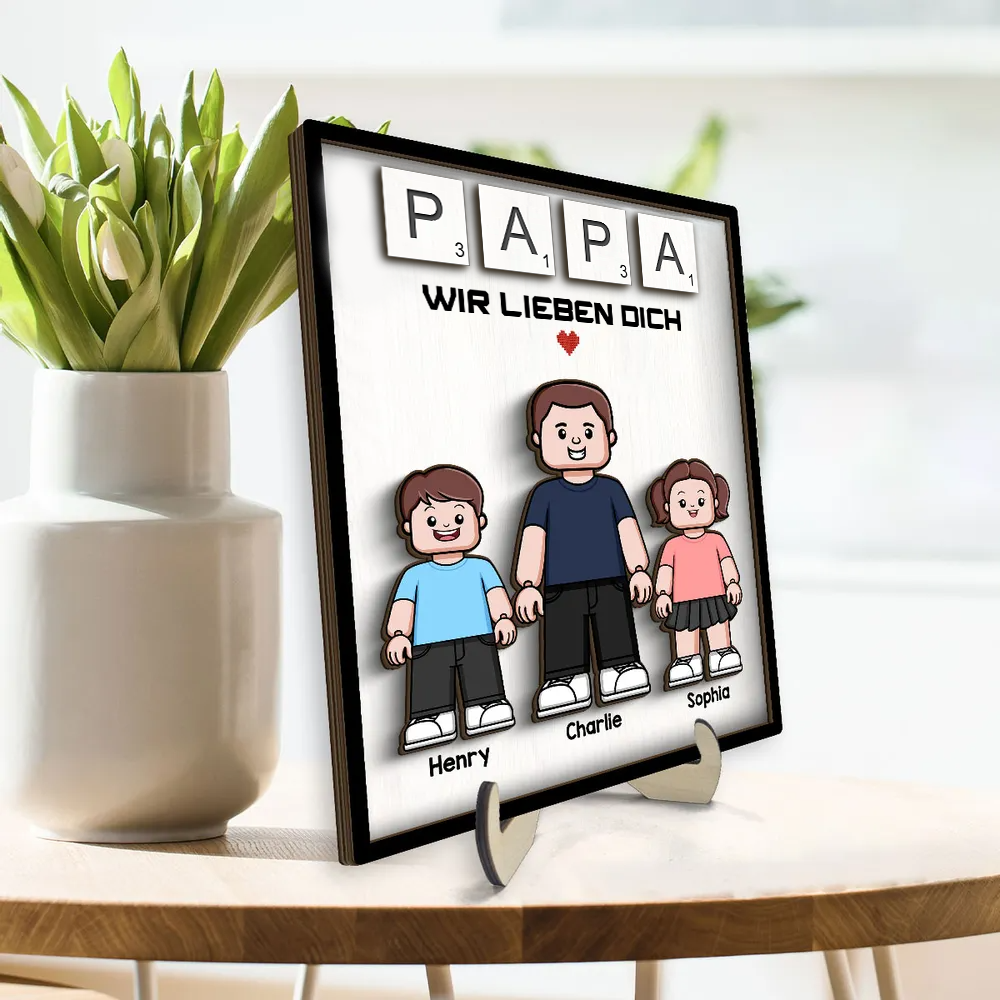 PAPA Personalisierter 2-Schicht-Holzaufsteller mit Text Vater und Kinder