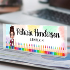 Personalisierte Acryl-Namensplatte – Für Lehrerinnen mit Farbstiftmotiven