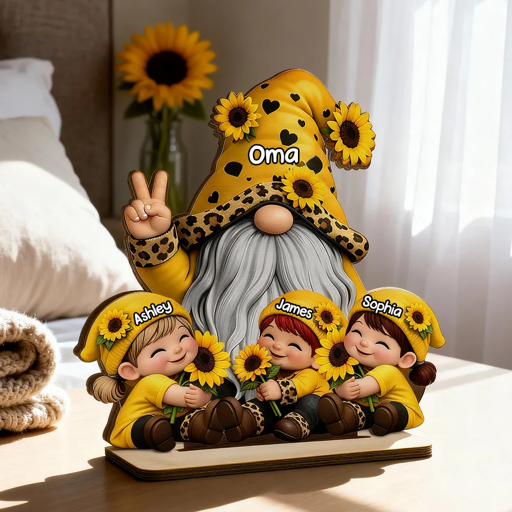 Oma und Kinder Personalisierter Holzaufsteller mit Zwergmotiv  Geschenk für Mama und Oma