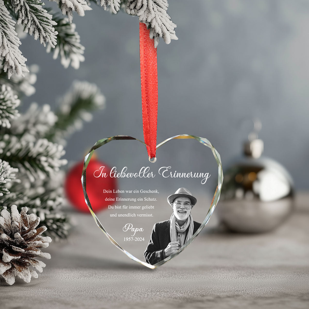 Personalisierter Glas-Weihnachtsanhänger mit Foto – In liebevoller Erinnerung