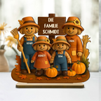 Vogelscheuchen und Kürbisse - Personalisierte Holztafel für Familie