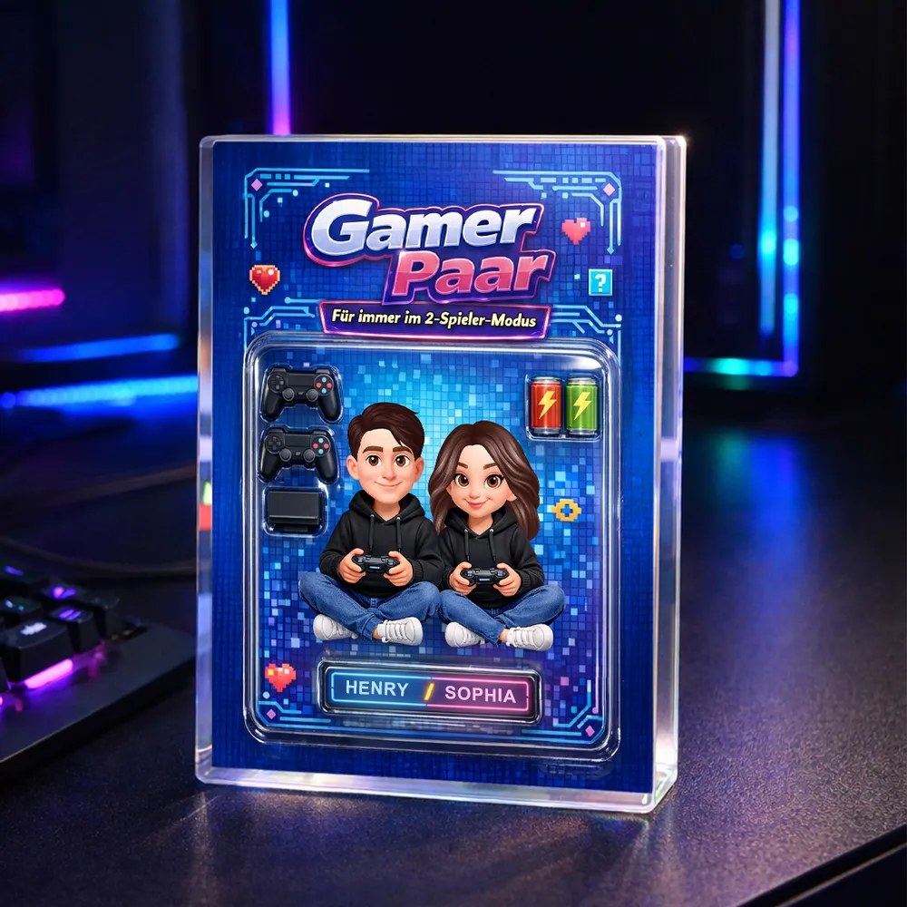 Gamer Paar - Personalisierter Acrylblock mit Paar und Namen
