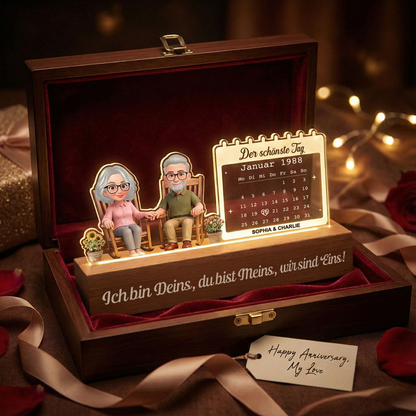 Personalisiertes LED-Nachtlicht mit Paar und Kalendar Geschenk zum Jahrestag